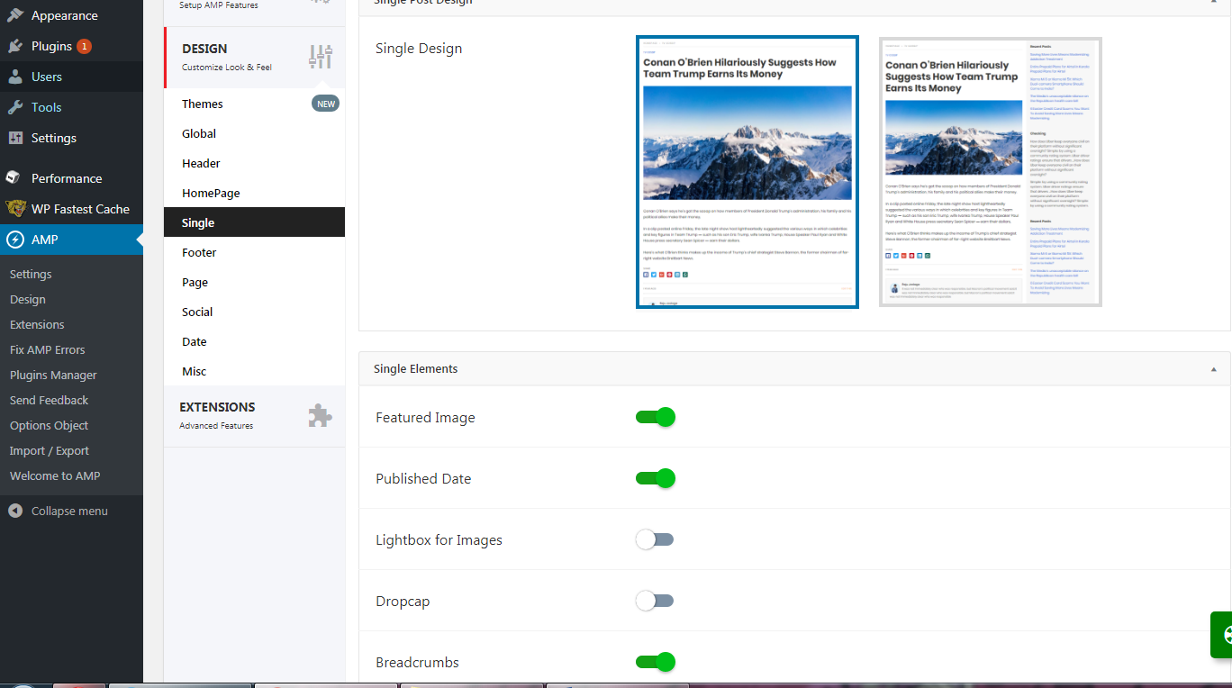 AMP لتصميم منشور واحد لـ WordPress