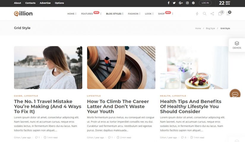 Tema de blog Gillion WordPress em 2018