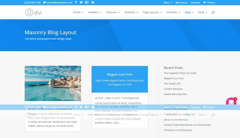 Tema de blog Divi WordPress em 2018