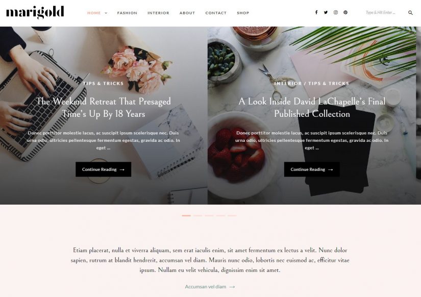 Tema de blog WordPress Marigold 2018
