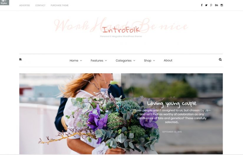 Tema de blog IntroFolk WordPress em 2018