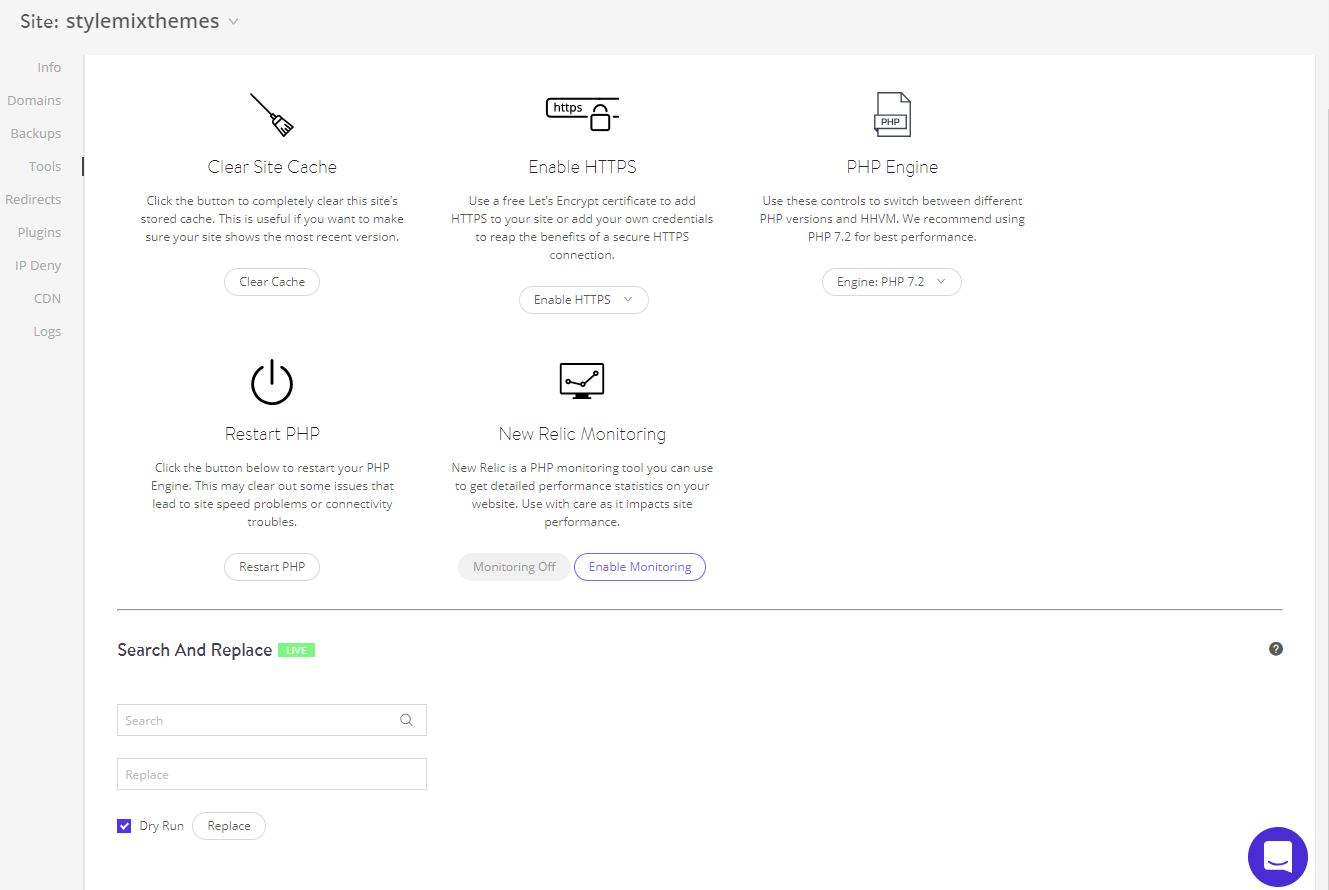 Kinsta Dashboard - Ferramentas para gerenciar seu servidor
