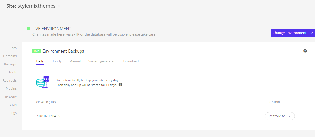 Gerenciamento de backup Kinsta