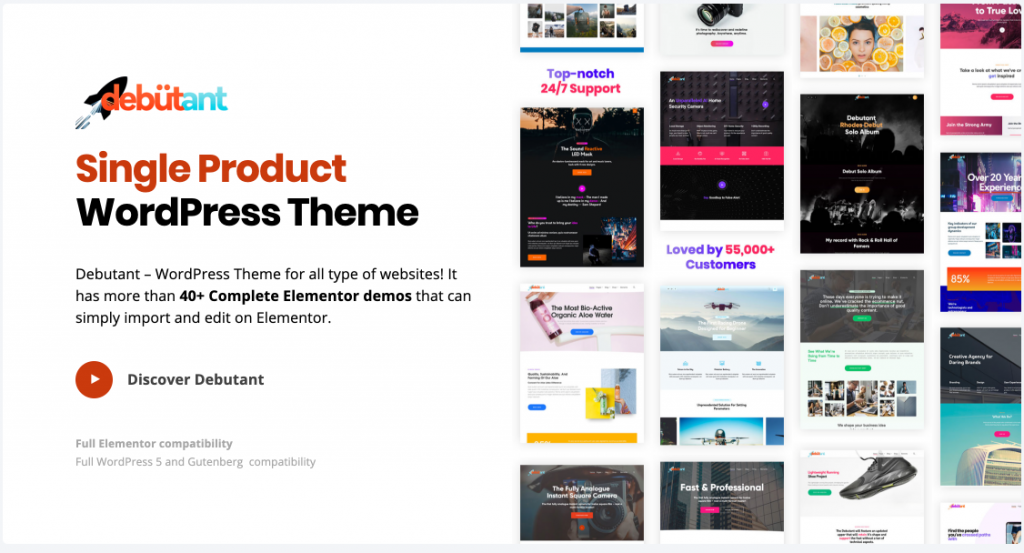 Debutant - 适用于所有类型网站的单一产品 WordPress 主题。