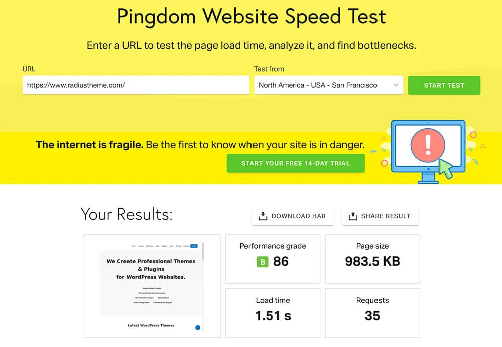 pingdom speedtest tools