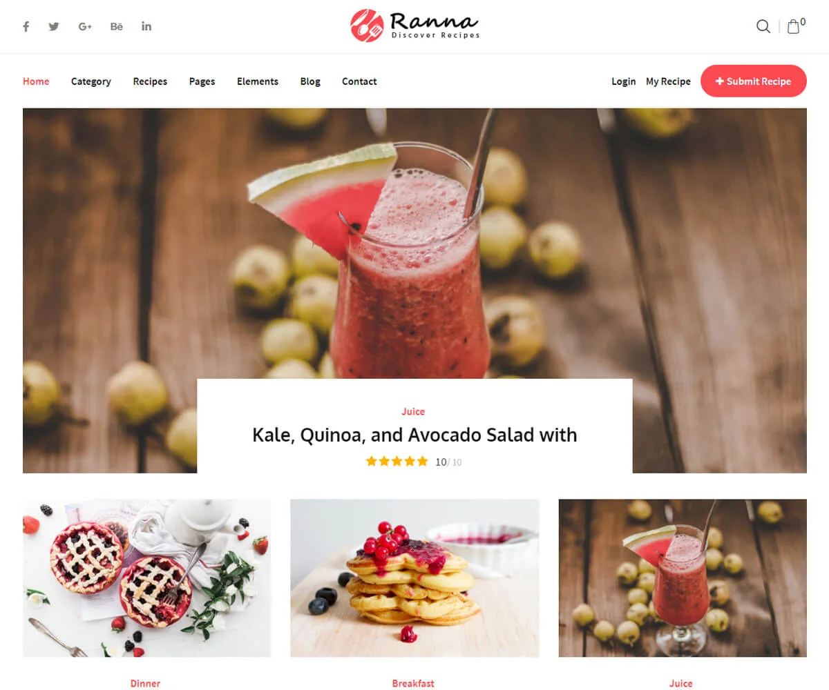 Ranna est le meilleur thème WordPress premium pour les blogs culinaires