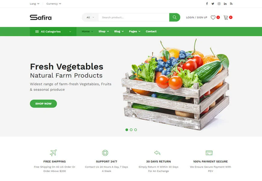 safira เป็นหนึ่งในธีม woocommerce อาหารออร์แกนิกที่ดี