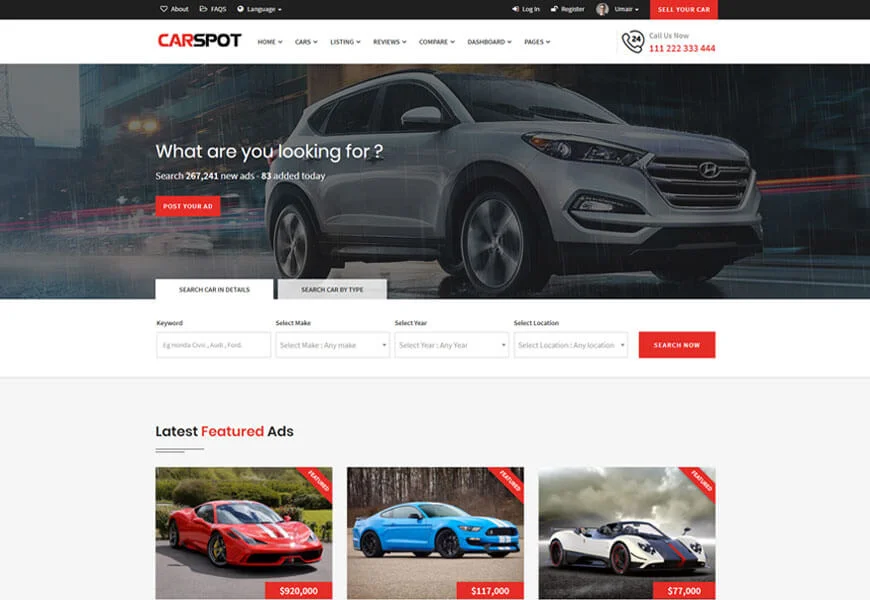 carspotはブートストラップ分類されたウェブサイトテンプレートです