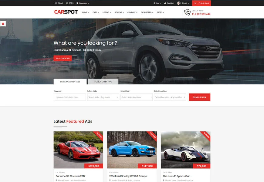 車の求人広告のウェブサイトのテンプレート