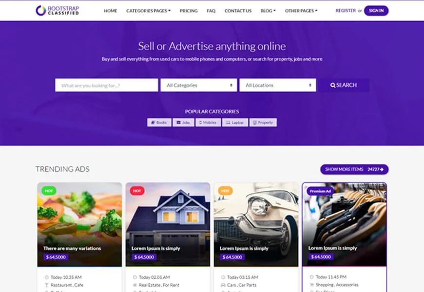 OBootstrapクラシファイドウェブサイトテンプレート