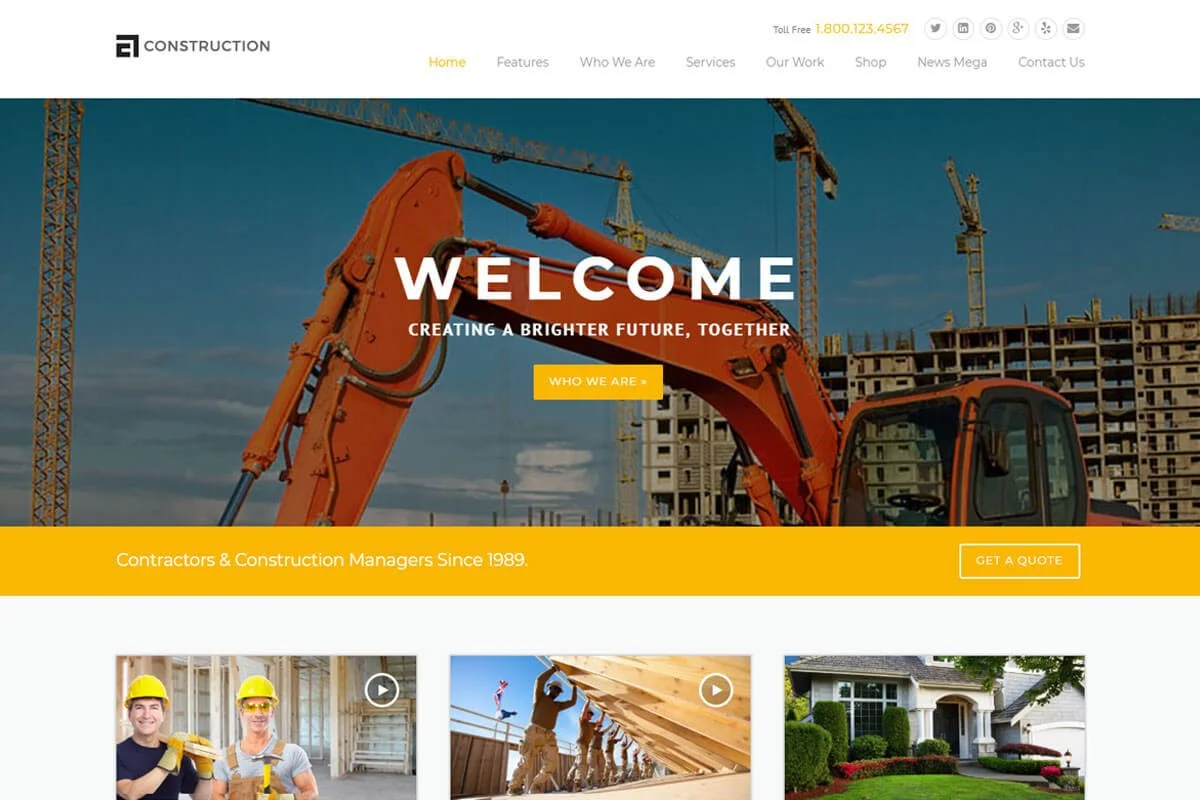 Tema WordPress untuk perusahaan konstruksi