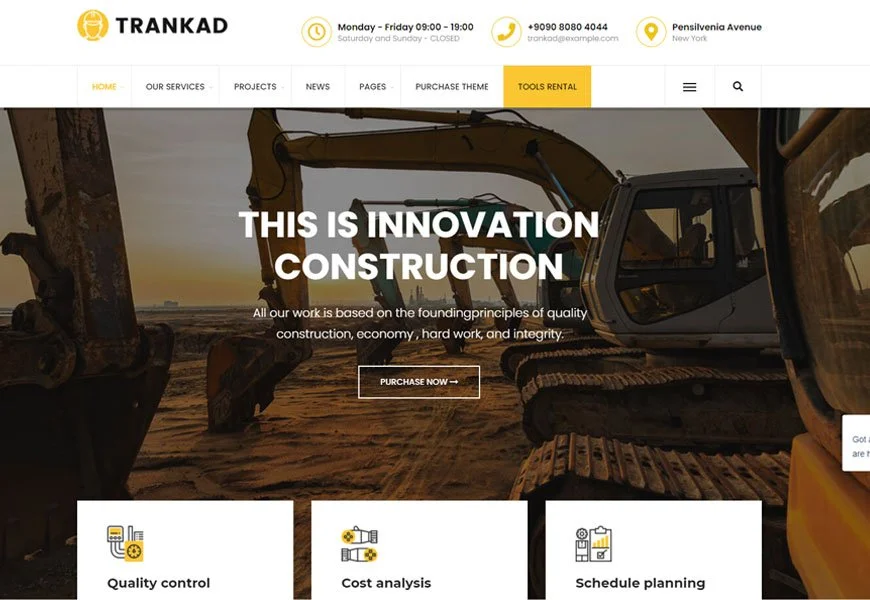 Trankad - tema WordPress perusahaan konstruksi terbaik
