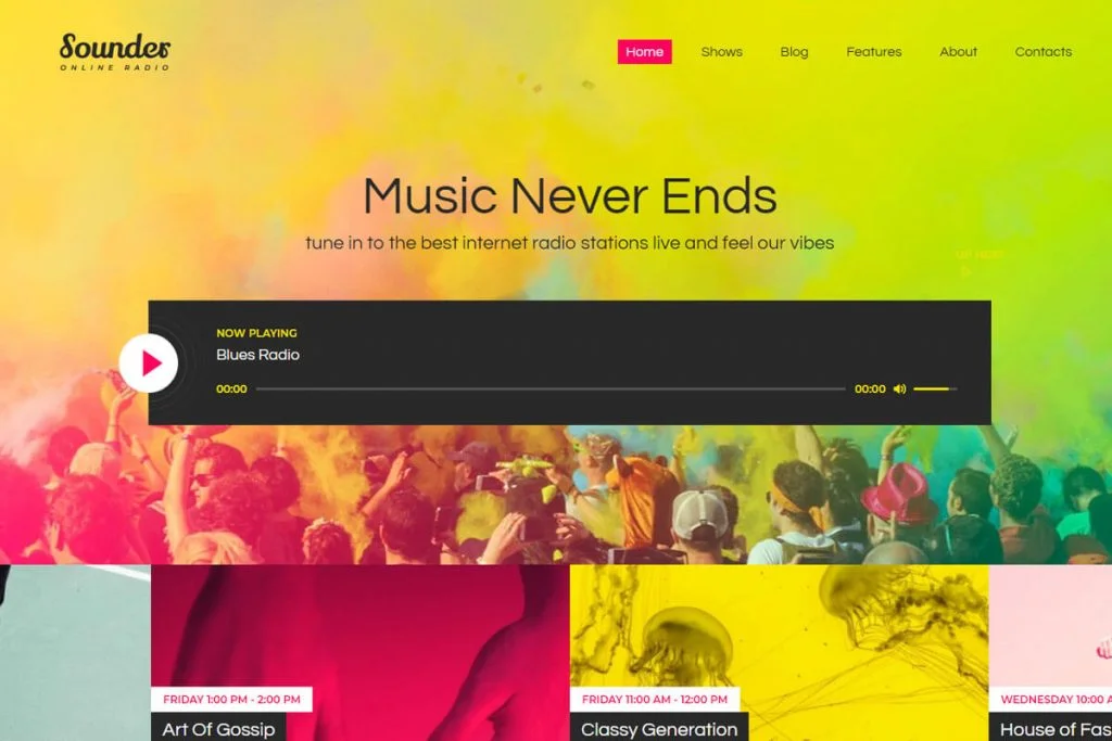 Sounder - streaming radio online tema WordPress