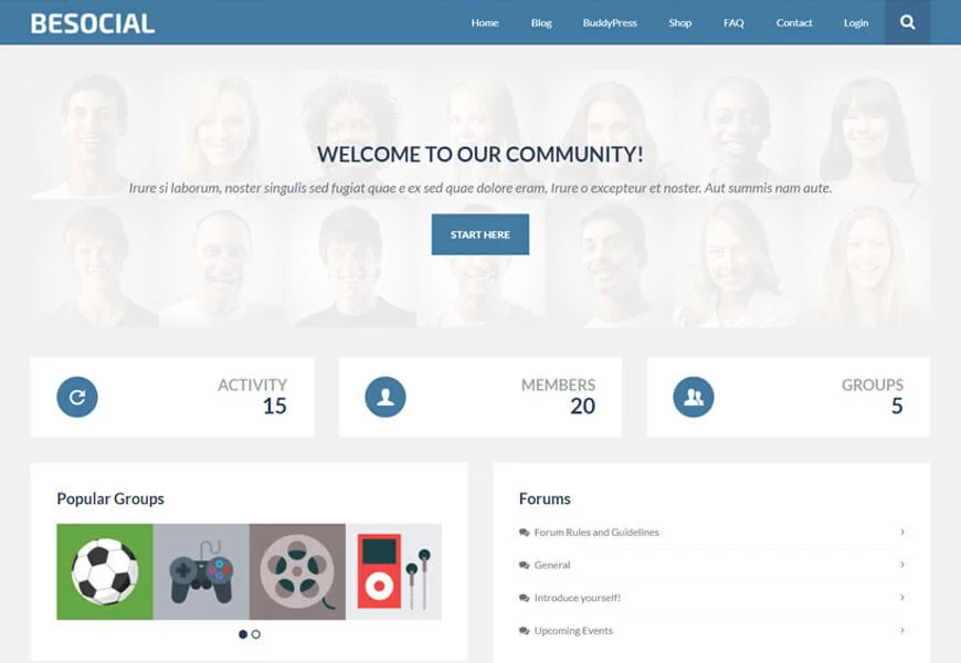 Besocial adalah tema WordPress situs jejaring sosial