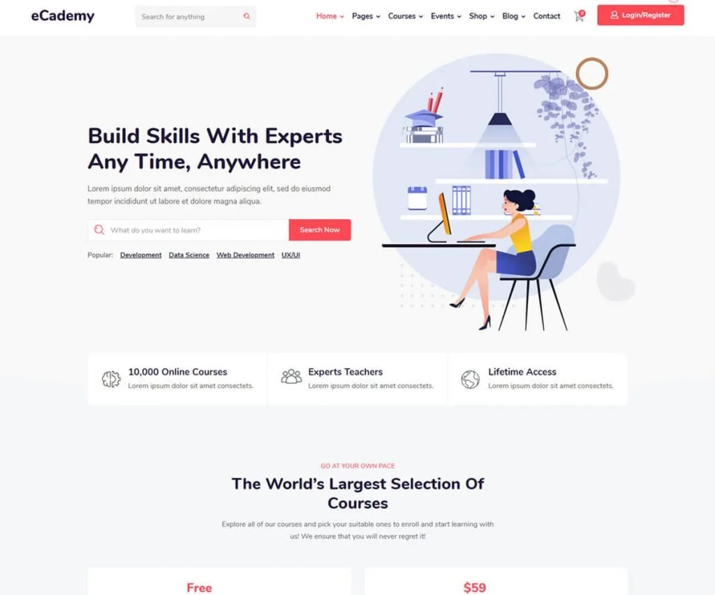 ecademy adalah tema lms WordPress terbaik