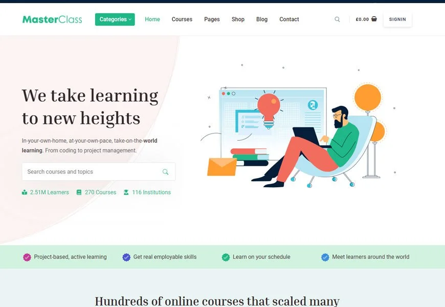 MasterClass adalah salah satu tema WordPress LMS