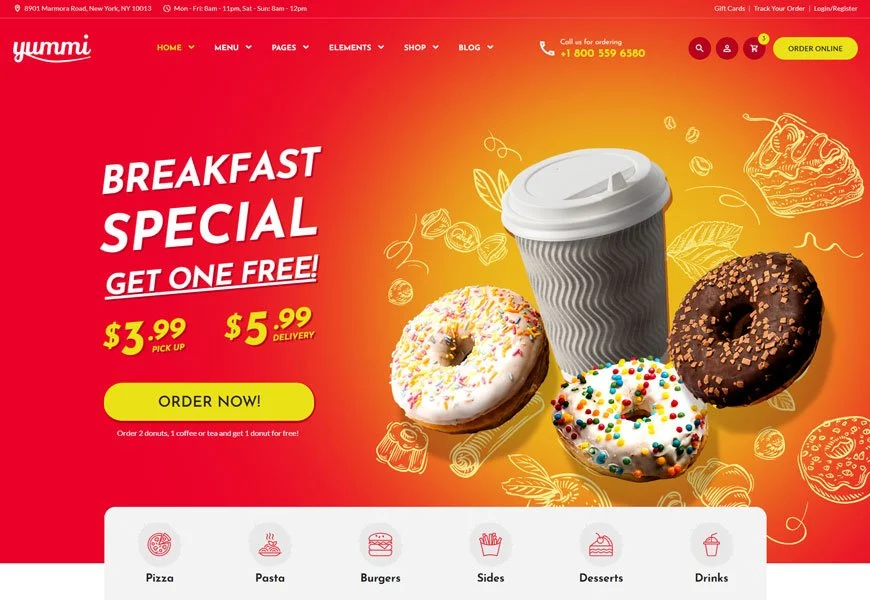 Yummi adalah templat situs web pengiriman pizza