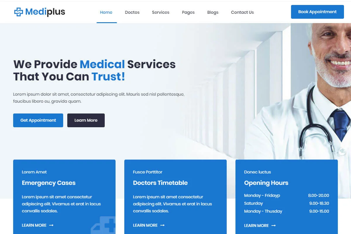 Mediplus-病院のウェブサイトテンプレート