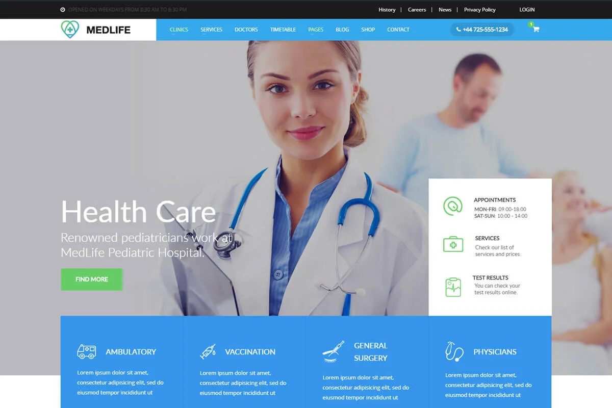 医療-健康医療ウェブサイトテンプレート