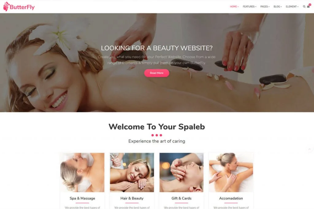 ButterFly es la plantilla de sitio web de spa de nicho