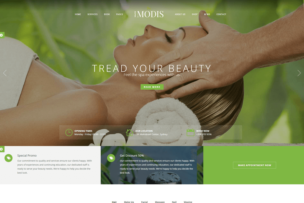 Modis - plantilla de sitio web de salón de belleza