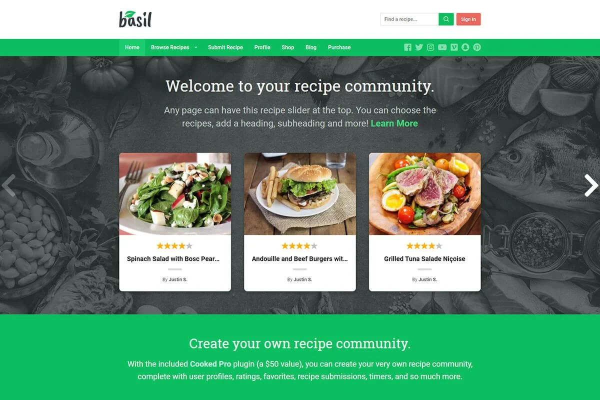 Basil salah satu tema WordPress resep makanan yang baik