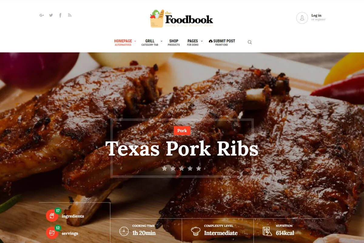 Foodbook adalah tema WordPress resep makanan responsif lainnya