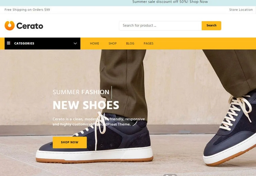 Cerato is a WooCommerce theme built with Elementor
