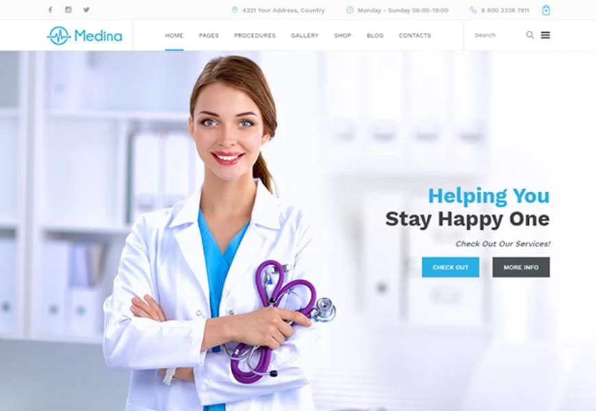 Medina es uno de los mejores y atractivos temas de WordPress para médicos.