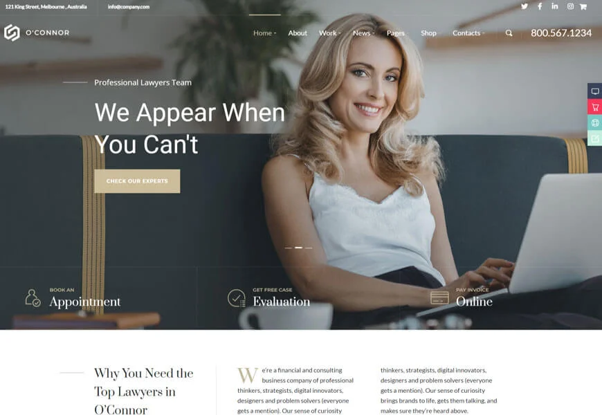 Oconnor este tema WordPress pentru avocat