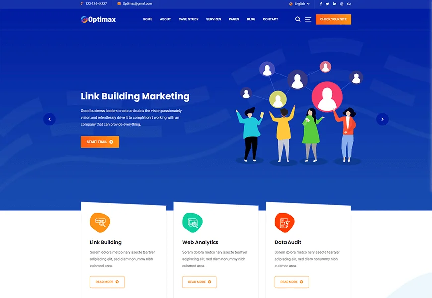 Optimax - șablon de site web al agenției digitale