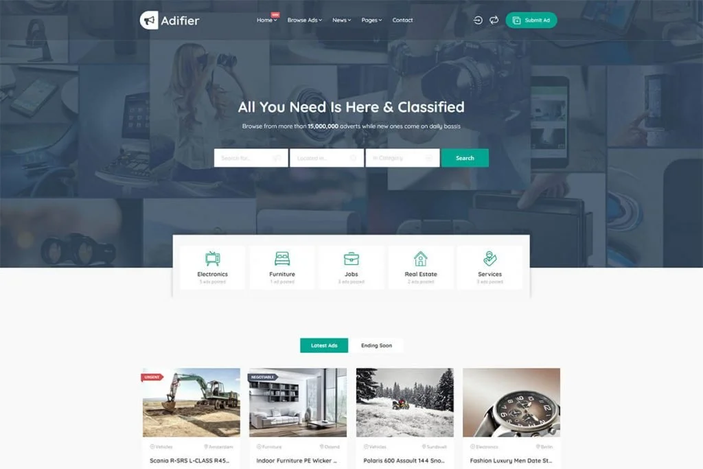 Adifier Anunțuri clasificate Tema WordPress