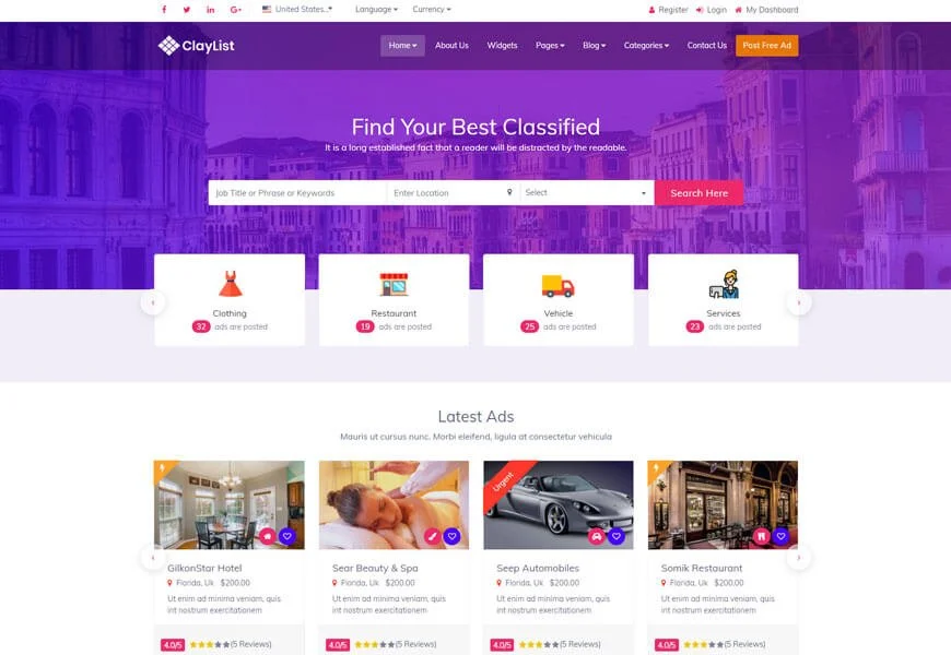 Claylist es una de las mejores plantillas de sitios web de directorio