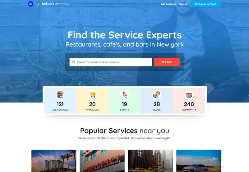 BizBook es una de las plantillas de sitio web de directorio