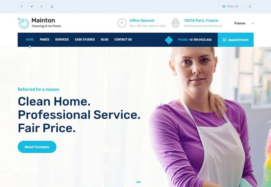 Mainton es las plantillas de sitios web de servicios de limpieza