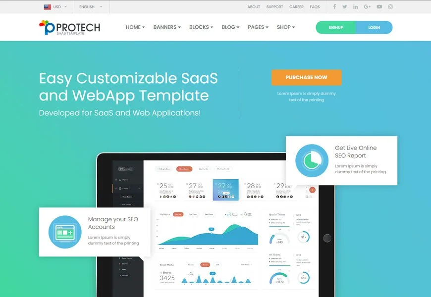 Protech SaaS - Plantillas de sitios web de SaaS