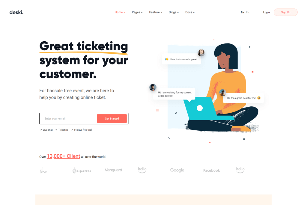 Deski: la mejor plantilla de sitio web SaaS
