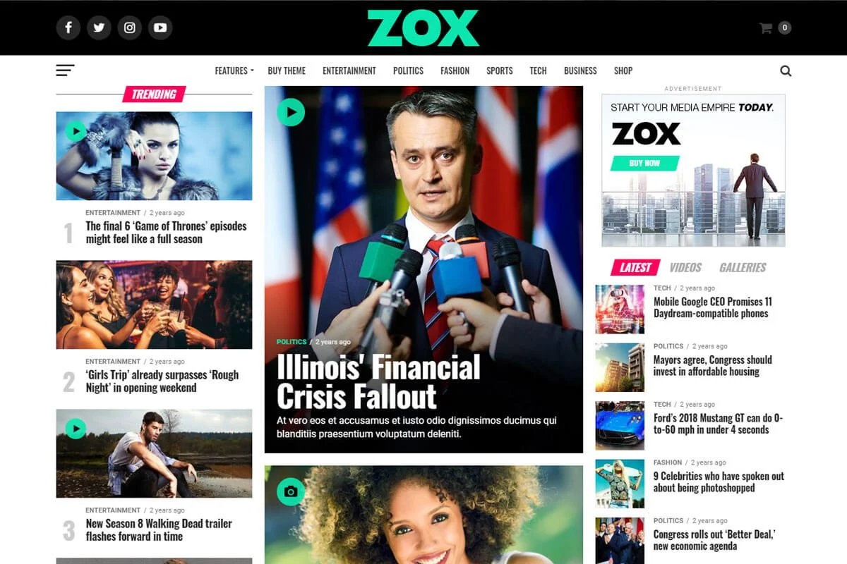 Zox News adalah Tema WordPress Terbaik untuk situs web berita