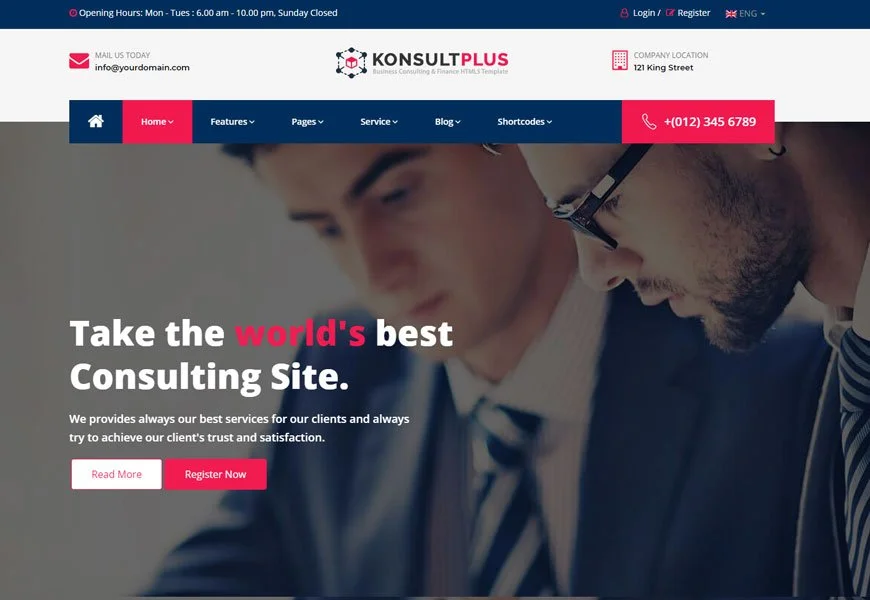 Consulting Plus este un șablon robust de site-uri de consultanță în afaceri