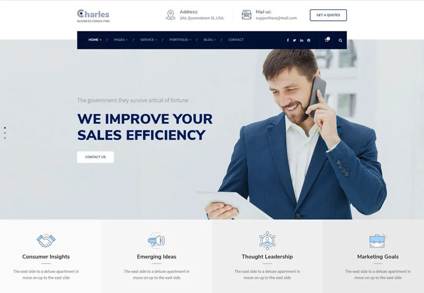 Charles este unul dintre cele mai bune șabloane de site-uri de consultanță în afaceri