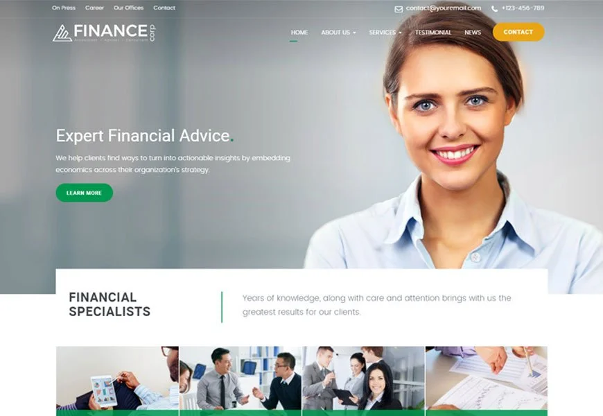Finance Corp este un șablon de site web de consultanță financiară în afaceri