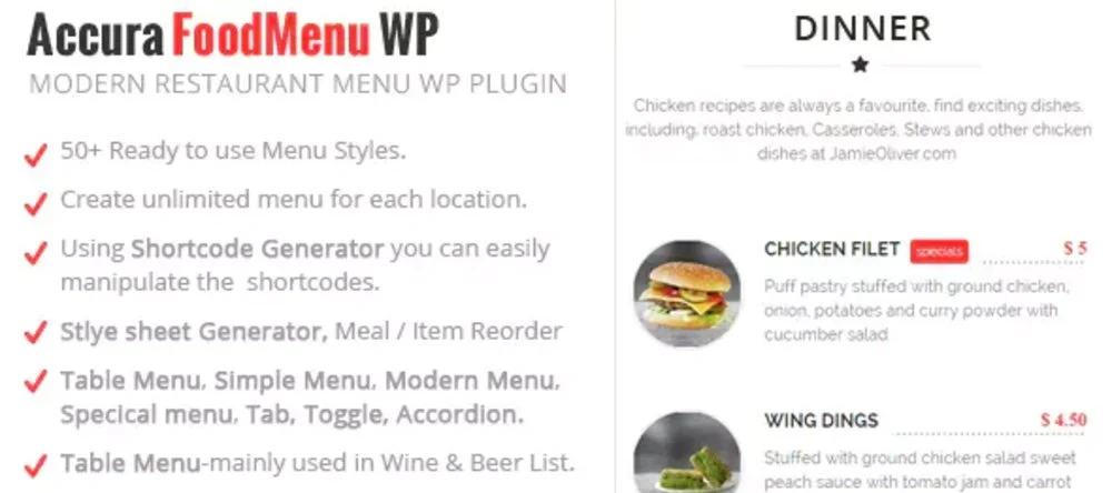 Complemento de WordPress Accura FoodMenu