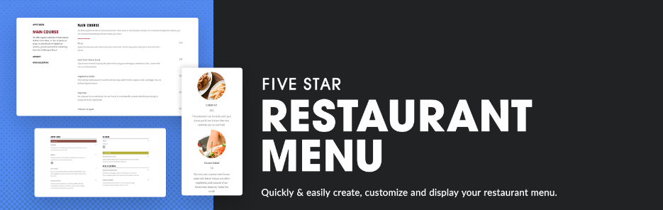 Complemento de WordPress de menú de restaurante de cinco estrellas