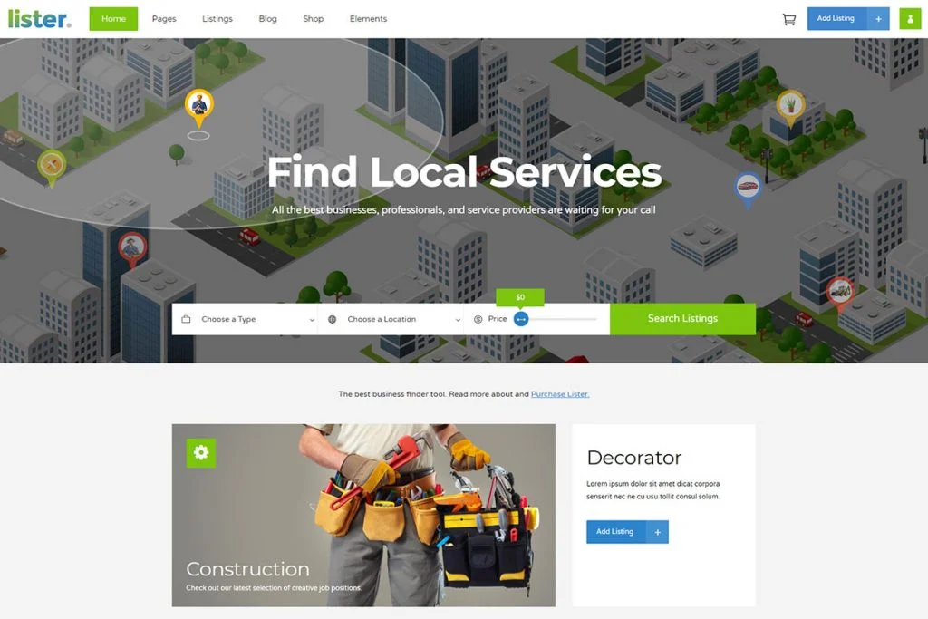 Lister - penyedia layanan tema WordPress