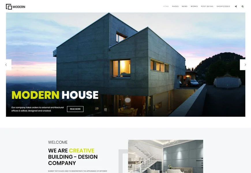 Modern es una plantilla de sitio web de arquitectura contemporánea.