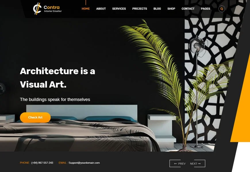 Contra es una de las mejores plantillas de sitios web de arquitectura Themeforest