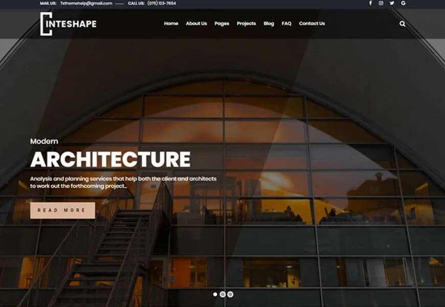 Inteshape es una fantástica plantilla de sitio web de cartera de arquitectura