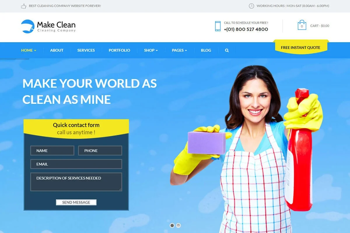 Make Clean es un tema excepcional de WordPress para negocios de limpieza