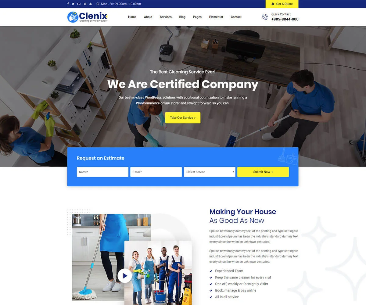 Clenix es el mejor tema de WordPress para servicios de limpieza