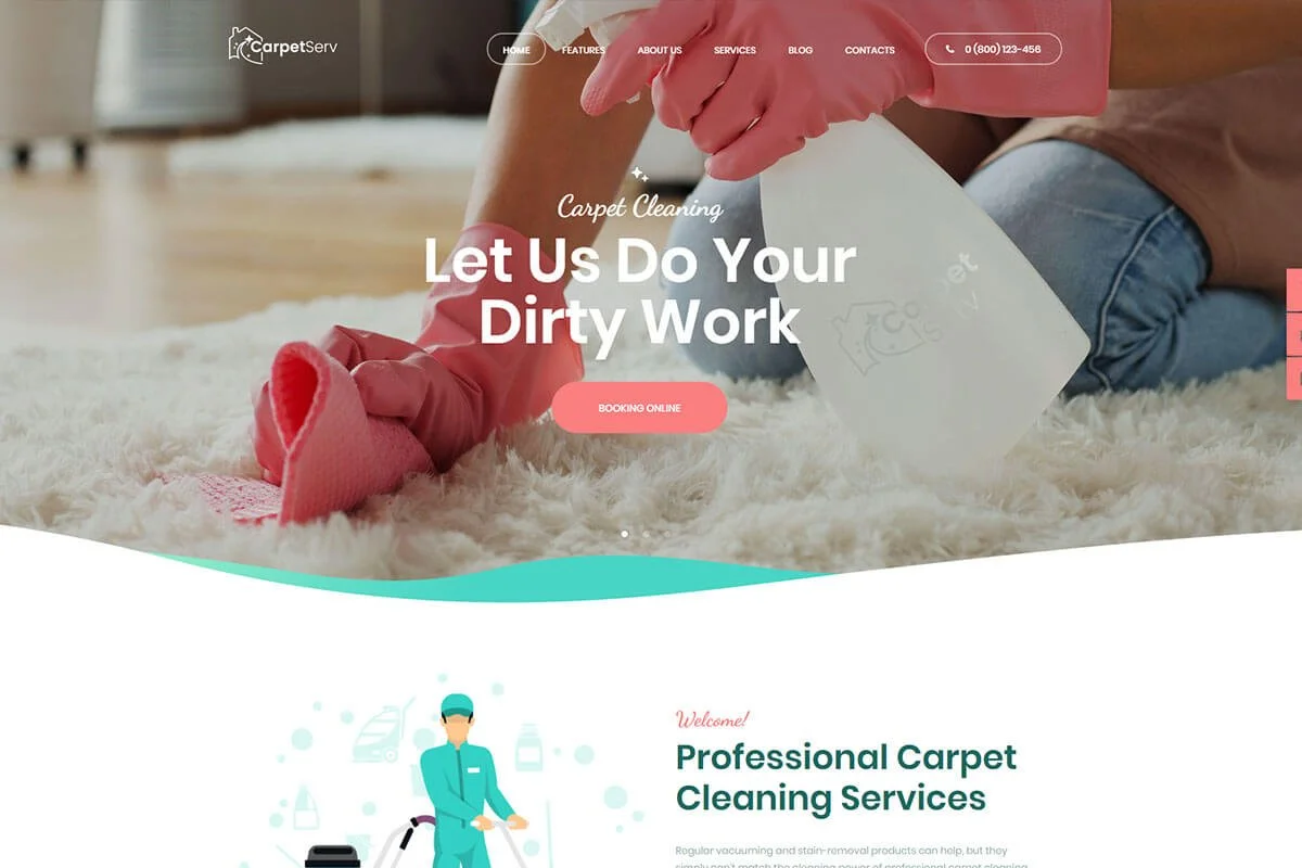 Carpetserv es un tema de WordPress para la limpieza de alfombras